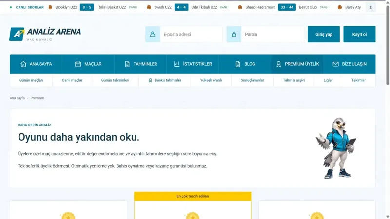 Analiz Arena Premium üyelik bölümü