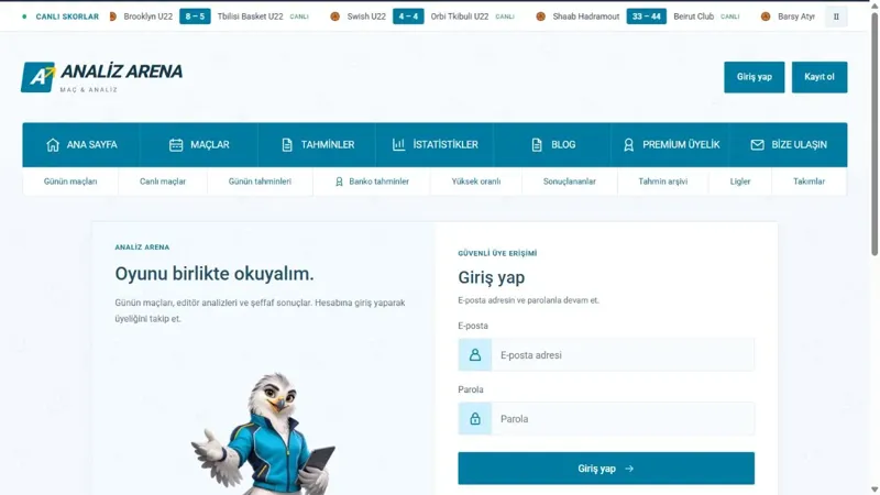 Analiz Arena Üye girişi bölümü