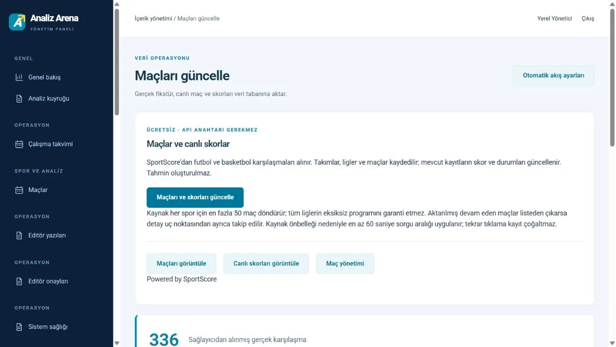 Canlı kaynakları bağlayın ekranı