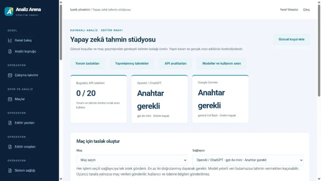 Analiz Arena Kaynaklı taslak hazırlama ekranı