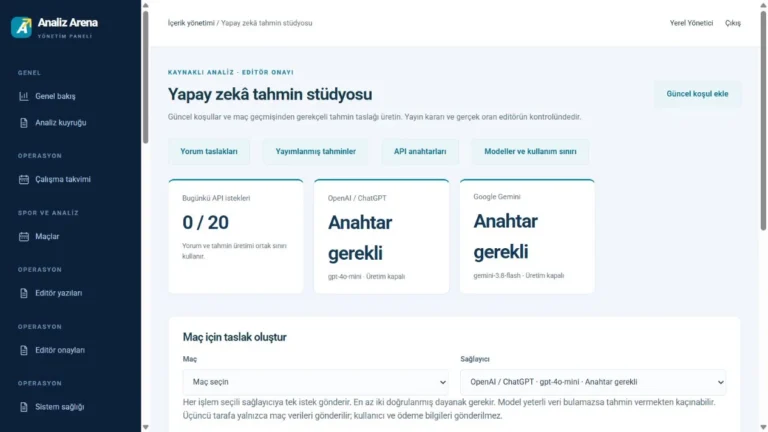 Analiz Arena Kaynaklı taslak hazırlama ekranı